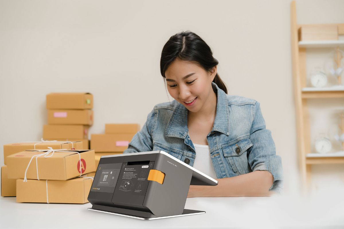 A retail business owner with her StoreHub POS