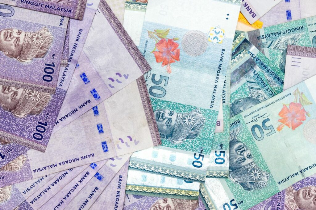 A pile of Malaysian ringgit bills
