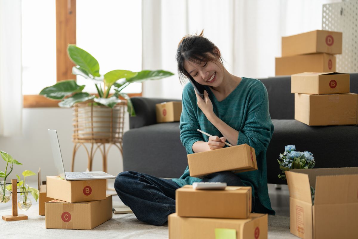 A business owner packing orders