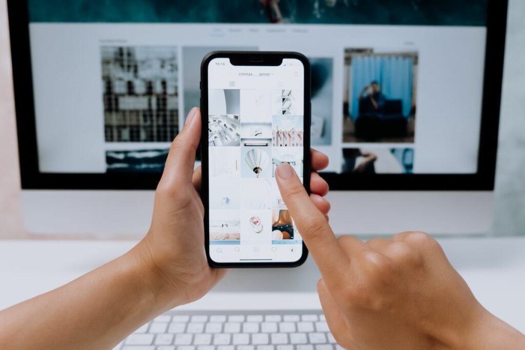 A man scrolling through an online business