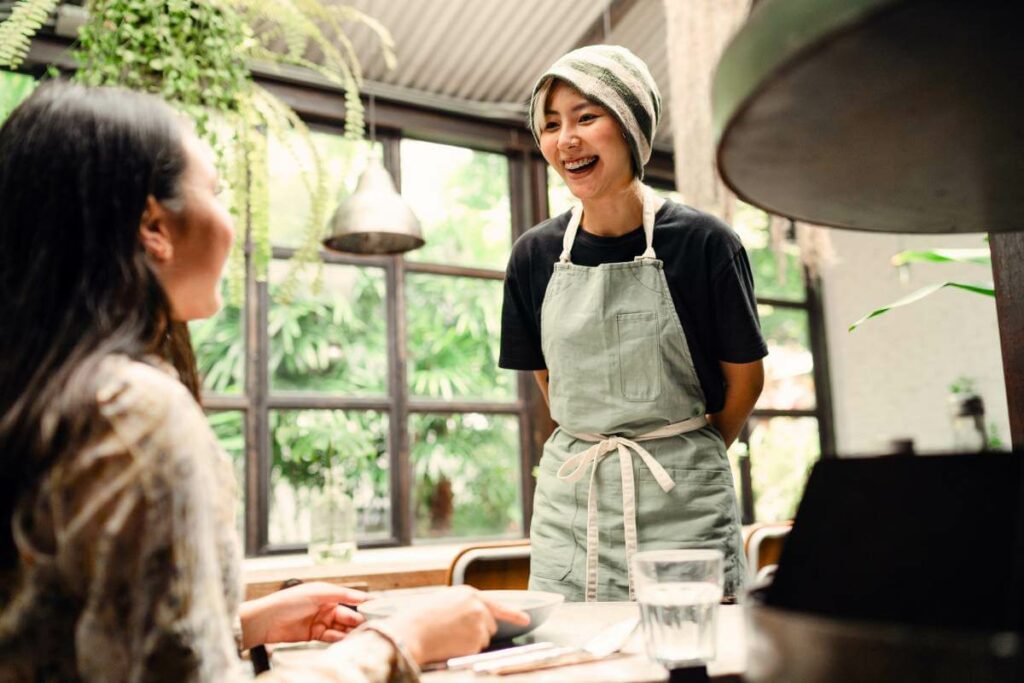 An Fnb staff serving a customer