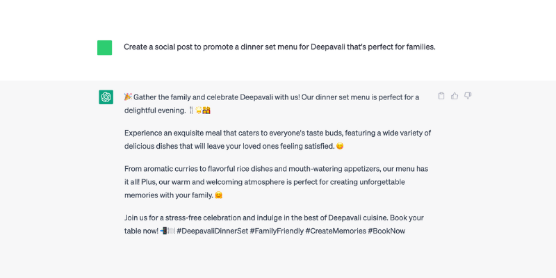 Use prompts in ChatGPT to generate a social media post for holidays or events