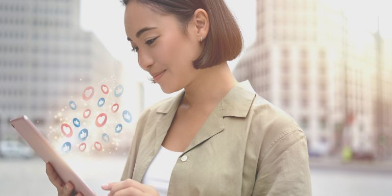 Woman looking at her iPad