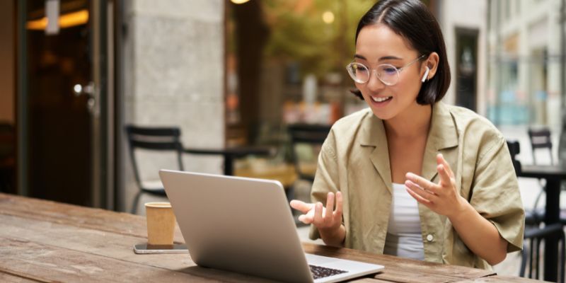 Restaurant owner having an online meeting