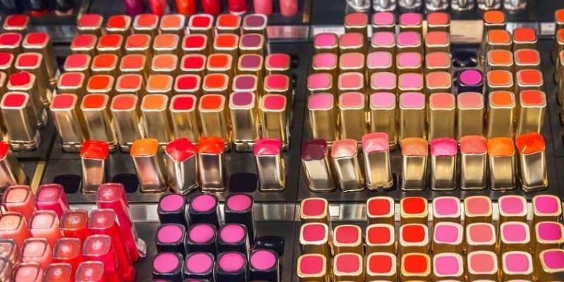 A full display of colourful lipsticks