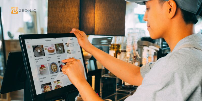  A Malaysian restaurant staff operating a Zeoniq POS
