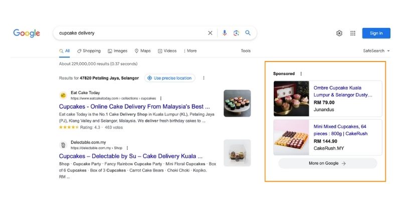 A screenshot of cake deliveries on Google Ads