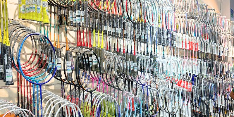 Badminton racquets for sale at a store in Malaysia