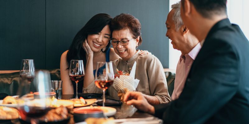 Family dining in at a restaurant