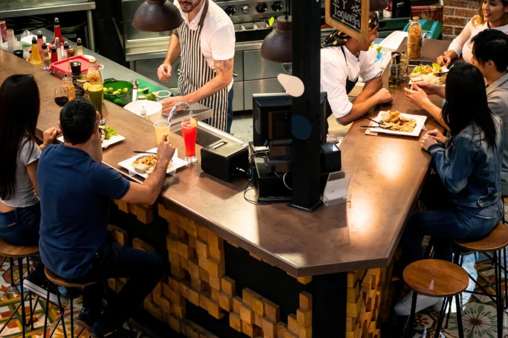 A group of customers at a restaurant
