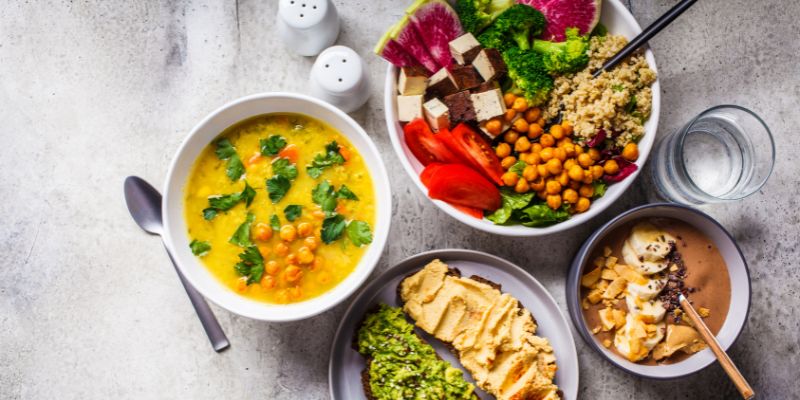 A flat lay of healthy food