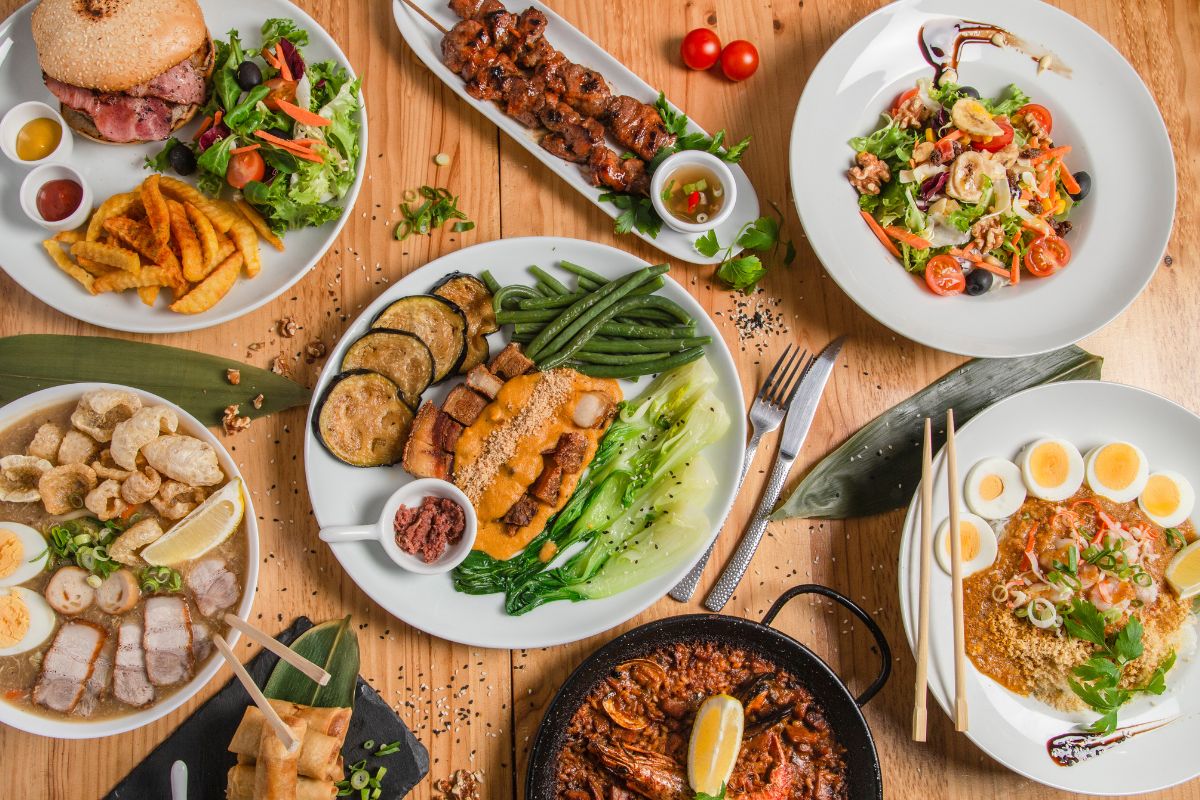 A flat lay of delicious Filipino food