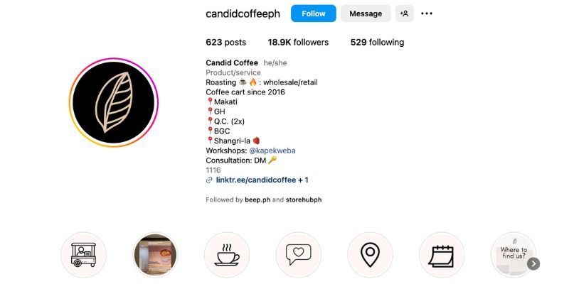 Candid Coffee PH's Instagram Page