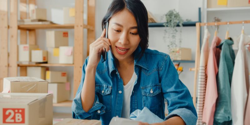 Business owner running her online store