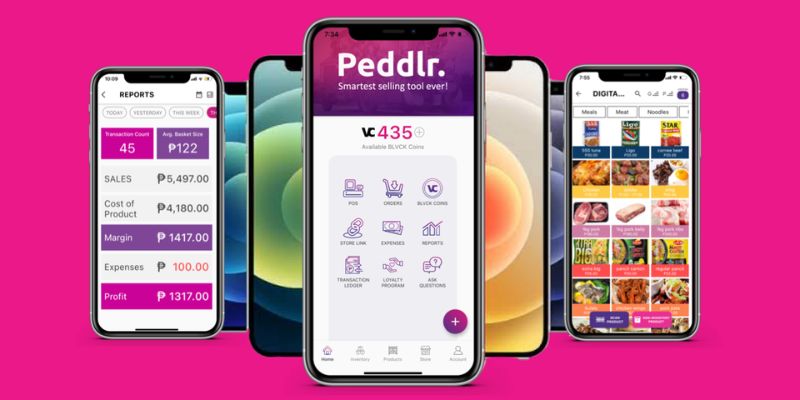 Peddlr mobile POS app on multiple smartphones.