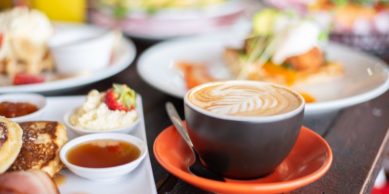 A flatlay of delicious café food