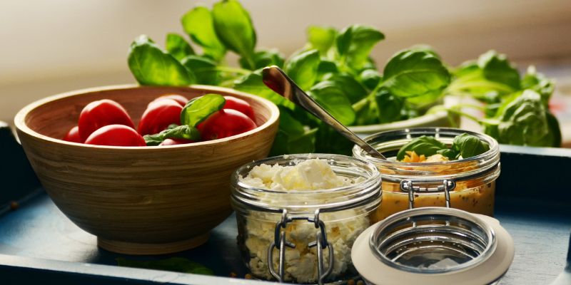 A tray of food and ingredients