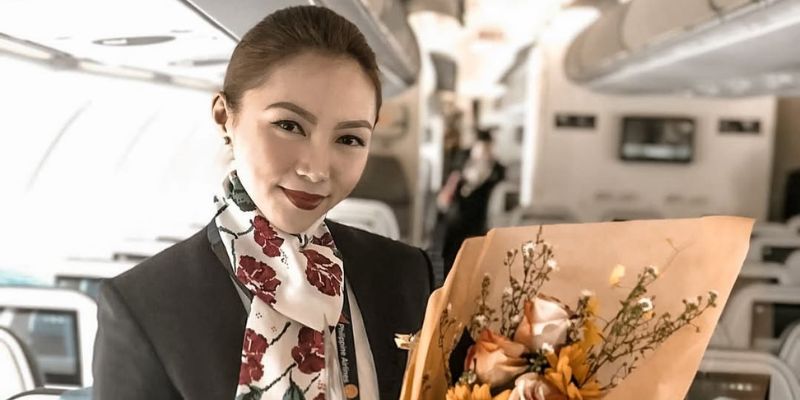 Jem Tinsay during her days as a flight attendant for Philippine Airlines