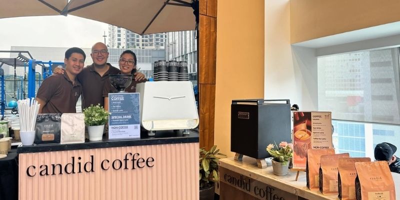 Lanz Castillo, founder of Candid Coffee, with his team | The Candid Coffee cart