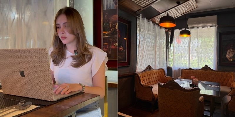 Sheila Morales, founder of Delgado.112 on her laptop | The interiors of Delgado.112