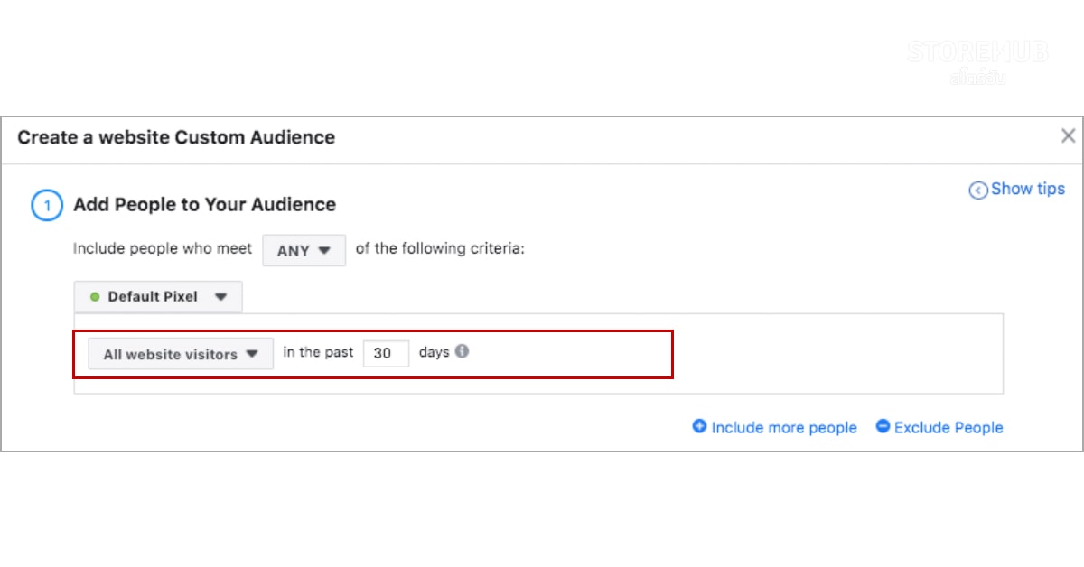 Facebook Ads Manager เลือกกลุ่มเป้าหมายที่เข้าเว็บไซต์มากกว่า x ครั้ง