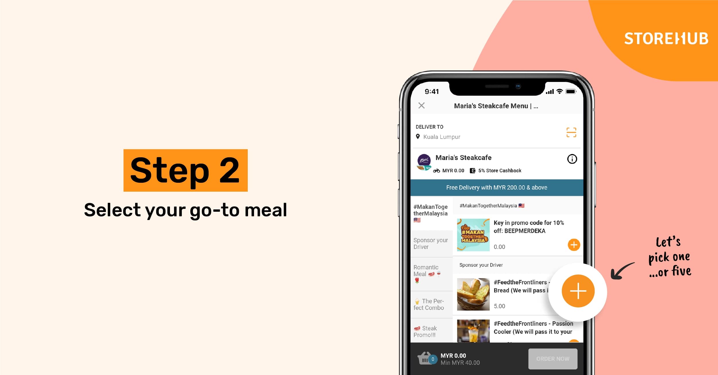 How to order food from Beep - step 2 select your go-to meal