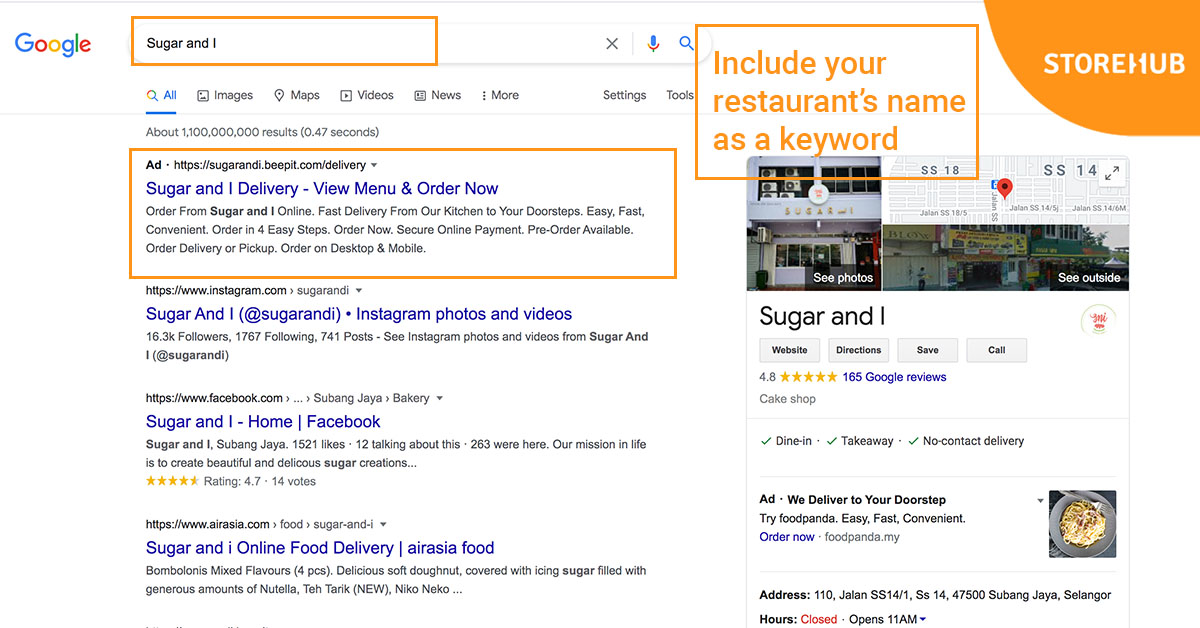 Google Ads - Include your restaurant’s name as a keyword