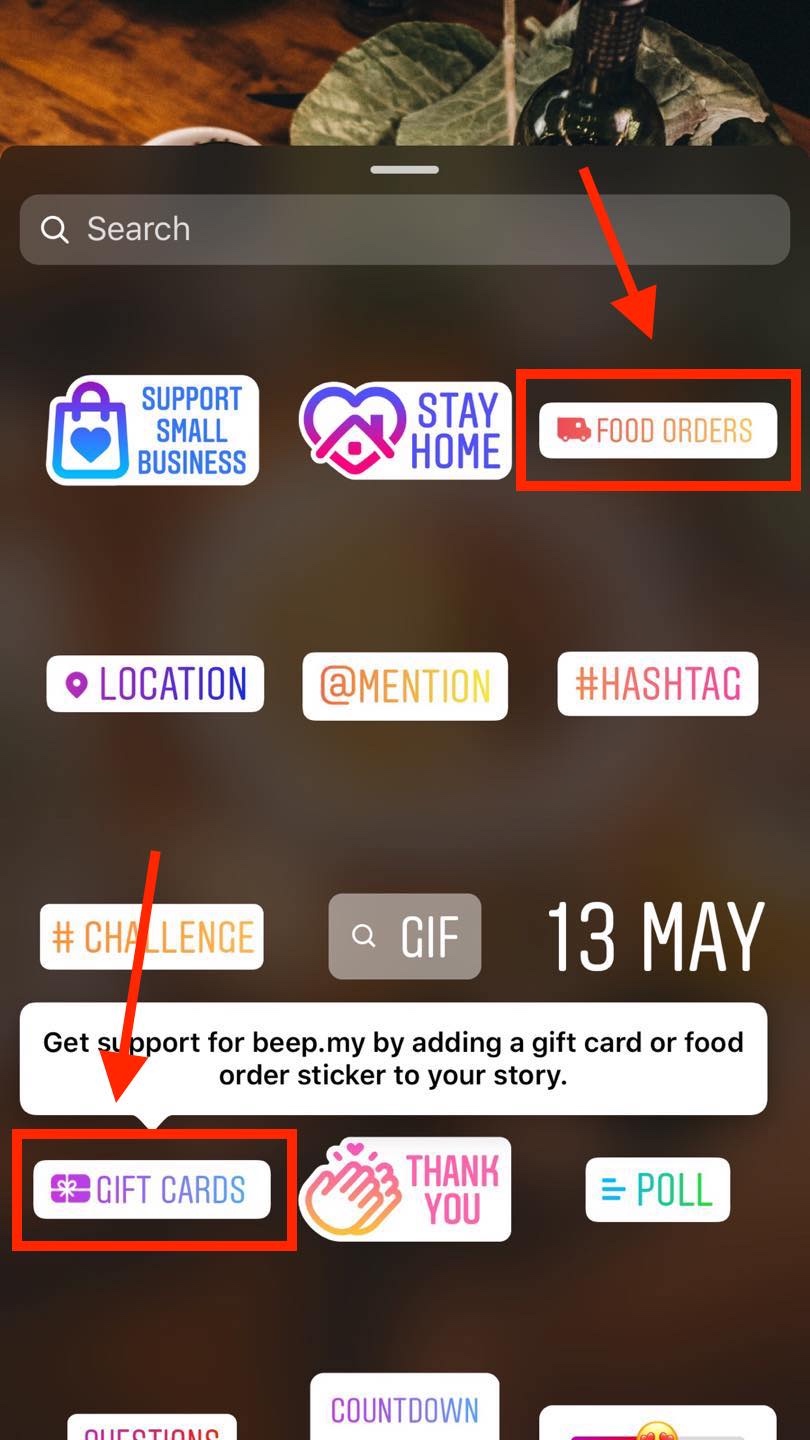 Food Orders sticker on Instagram Stories where StoreHub is a partner