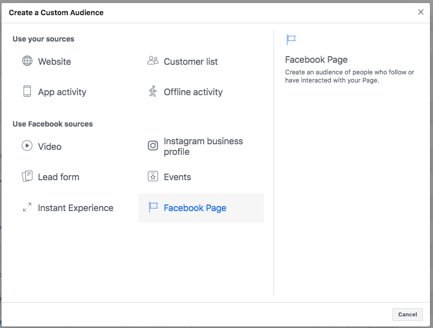 Create Facebook Custom Audience using Page Audience