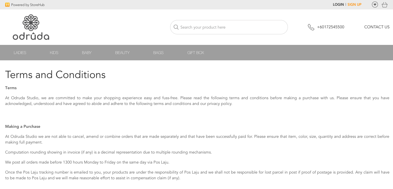 terms and conditions page