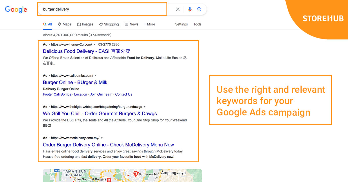 use the right and relevant keywords for your restaurant's campaign