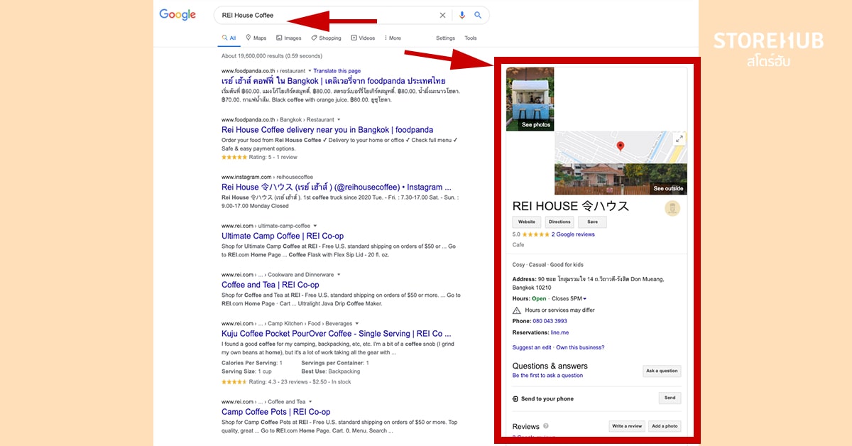 ตัวอย่าง Screenshot Google My Business ของร้าน REI House Coffee ในบล็อก StoreHub