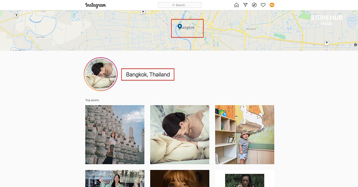 ตัวอย่างการเช็คอินหรือแท็ก Location บน Instagram