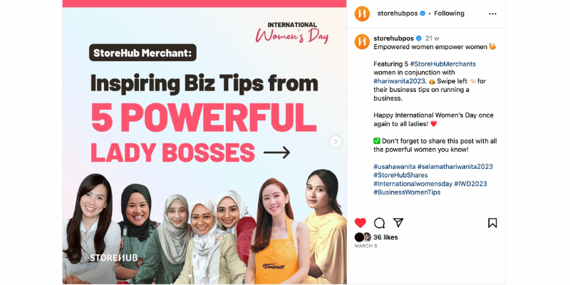 A screenshot of StoreHub's Instagram Post of the inspiring business tips from 5 powerful women merchants. 