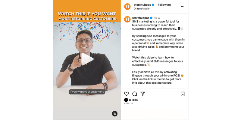 A screenshot of StoreHub's Instagram post regarding StoreHub Engage.