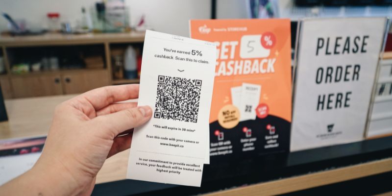 QR code for cashback collection printed on a receipt.