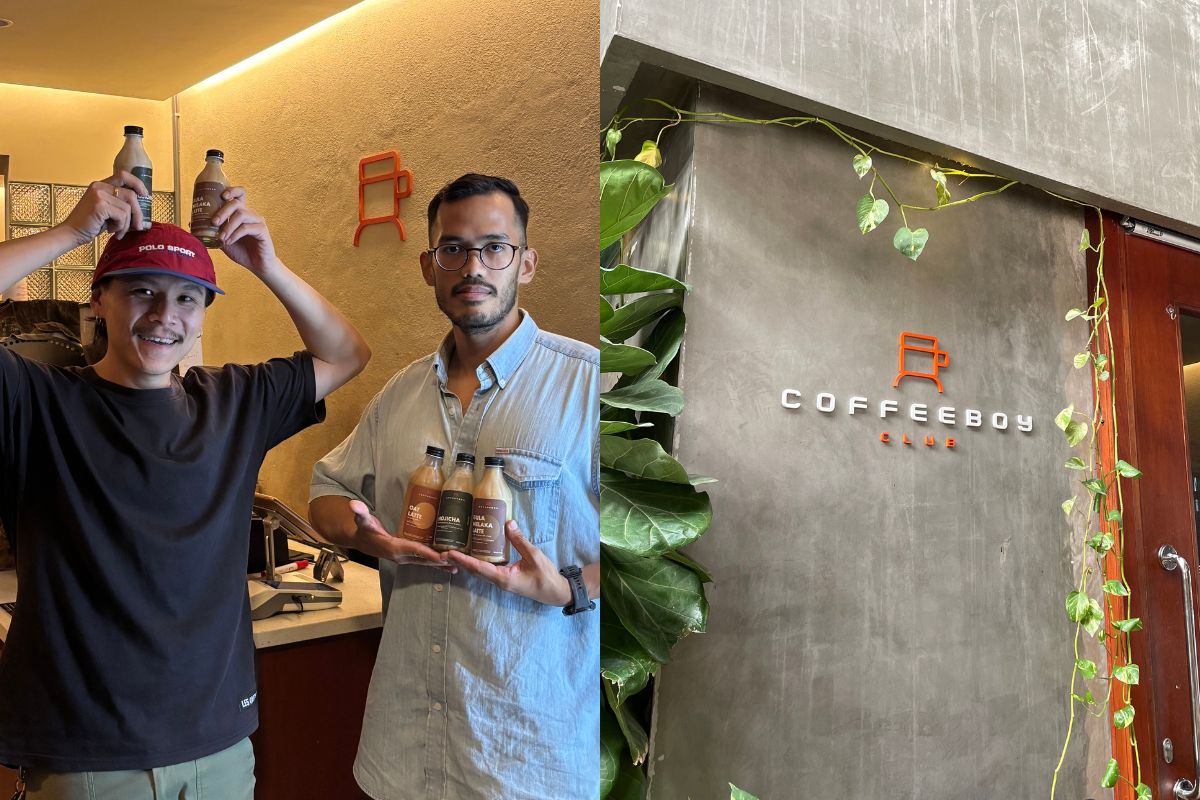 Left to right: Bryan and Danial, founders of Coffeeboy Club \ The Coffeeboy Club outside their shop at Gasket Alley